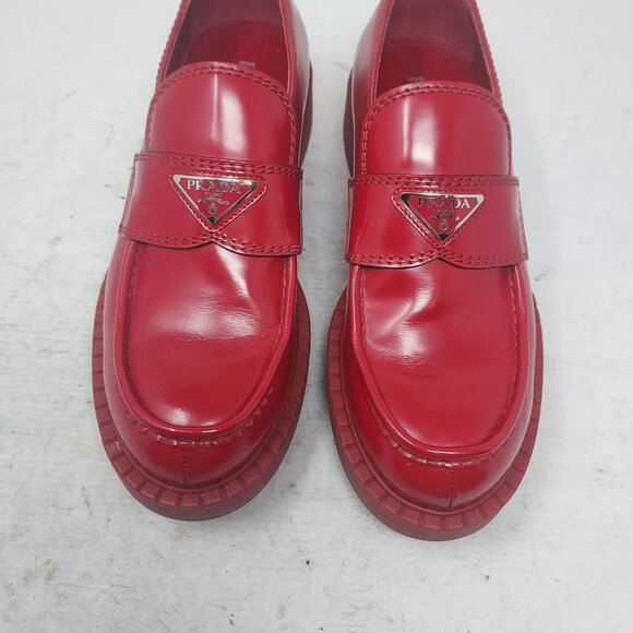 Prada Red Chocolate Brushed Leather Loafer - Picture 8 of 12